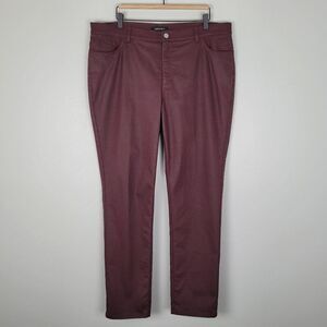 Lafayette 148 Waxed Denim Slim Leg Jeans Coated Dark Red Size 16